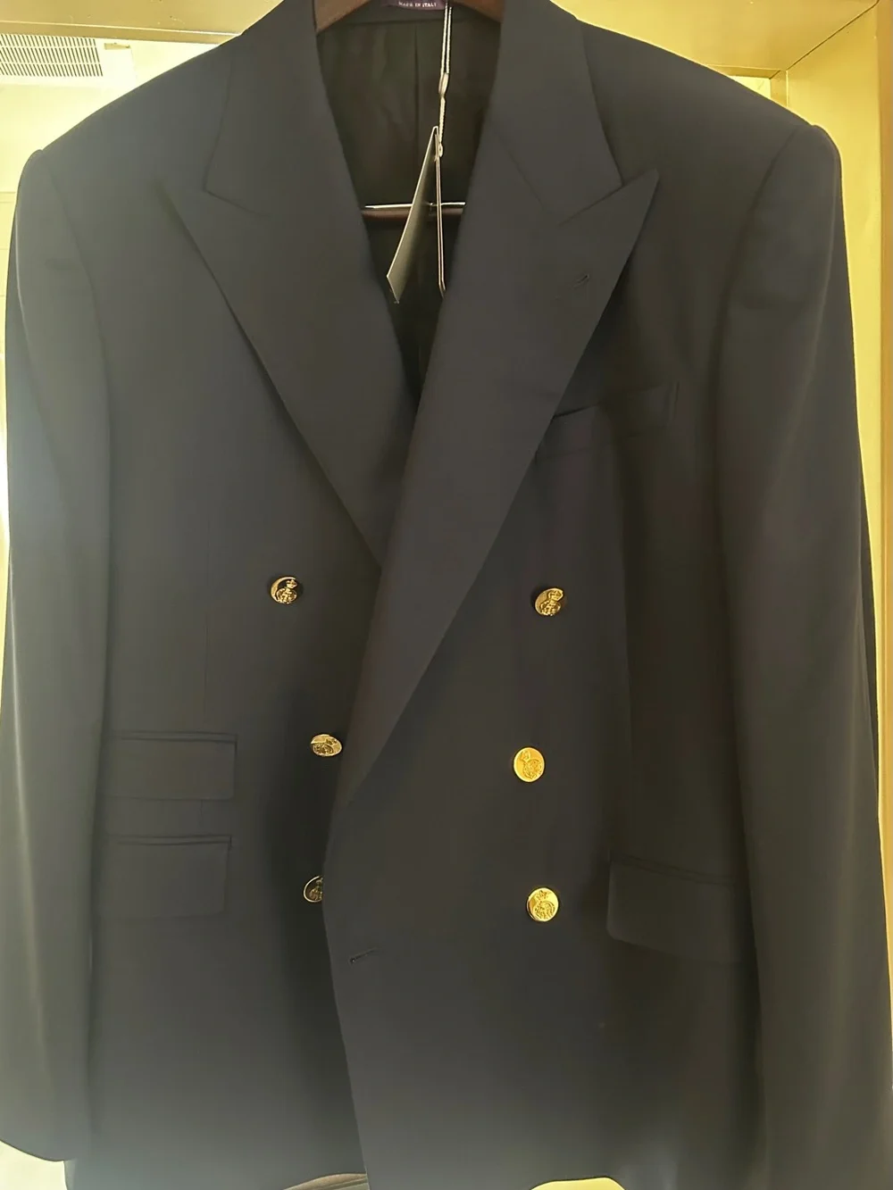 Ralph Lauren Purple Label Navy Double-Breasted Sport Coat with Gold Buttons